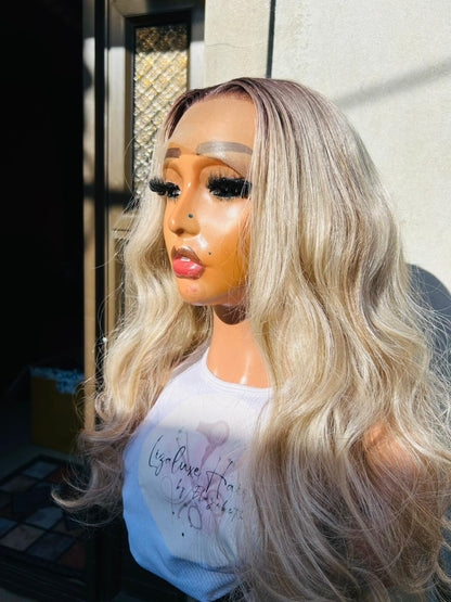 Dark roots silver  white highlight